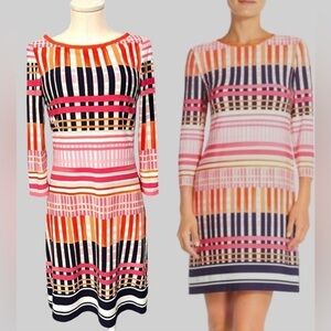 ELIZA J. Like new stripes and plaid multicolor 3/4 sleeve mid thigh dress